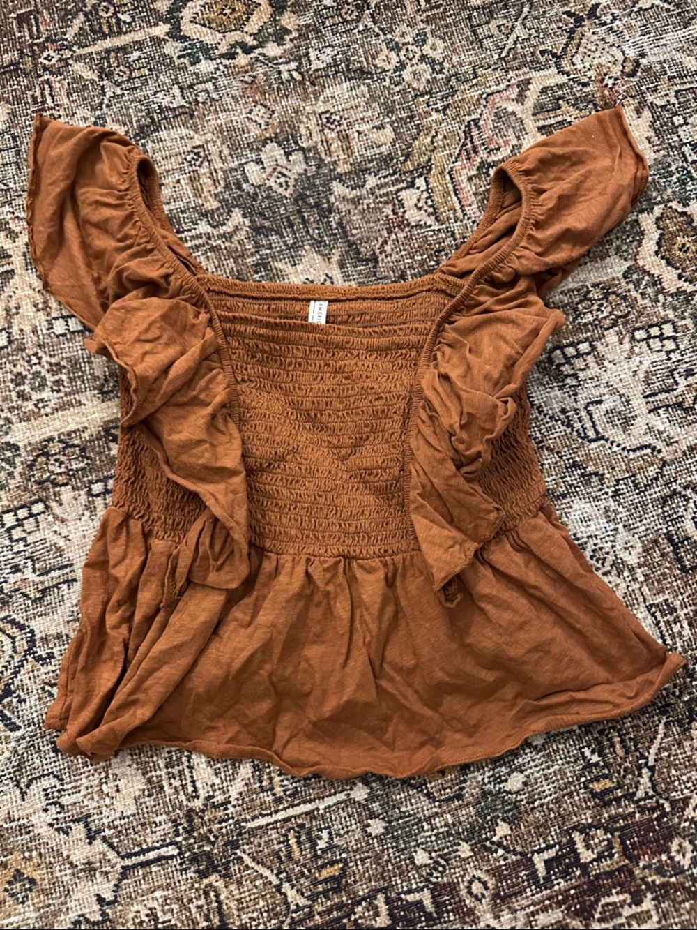 American Eagle Outfitters Rust Smocked Ruffle Peplum Crop Top